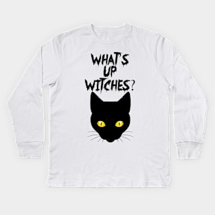 Halloween Funny Whats Up Witches Cat Kitten Kids Long Sleeve T-Shirt